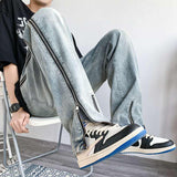 Unisex Jeans High Street Split Straight Pants