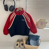 Boy Jacket Boys' and Girls' Colorblock All-Matching Coat Children's Neutral round Neck Zip-up Shirt