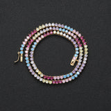 Zircon necklace colorful three-prong tennis chain