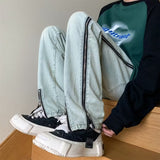 Unisex Jeans Zipper Design Wide Leg Loose Straight Pants