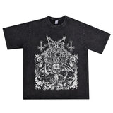 Rock Star T Shirt Dark Funeral Band Washed Distressed T-shirt Short Sleeve Men and Women Loose