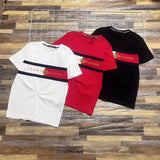 Tommy T Shirts Tommy Spring/Summer Stitching Embroidery Couple Crew Neck Short T-shirt