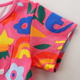 Girl Dress Girls' Short-Sleeved Knitted Cotton Children Cartoon Printed Princess Dress Summer