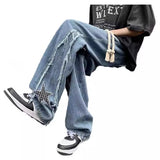 Unisex Jeans Embroidered Jeans Men's Spring and Autumn Vintage Loose Wide Leg Straight Pants