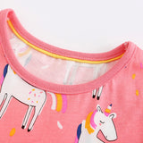 Girl Dress Girls' Short-Sleeved Dress Summer Cartoon Printed Knitted Cotton round Neck Children Shirt