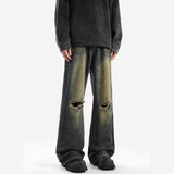 Unisex Jeans Ripped Jeans Old Washed Loose Straight Pants