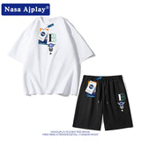 Nasa Tracksuit Men's Summer Short Sleeve T-shirt Two-Piece Half Sleeve round Neck Top Youth Casual