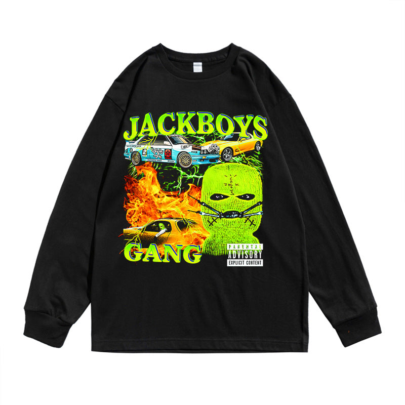 Rock Star T Shirt Printed round Neck T-shirt Long Sleeve Loose Cotton