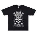 Rock Star T Shirt Dark Funeral Band Washed Distressed T-shirt Short Sleeve Men and Women Loose