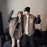 Unisex Baseball Jersey Fall/Winter Loose PU Jacket