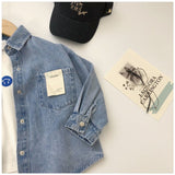 Boy Jacket Boys' Spring Fashionable Jacket Denim Shirt Korean Style Versatile Children Shirt