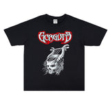 Rock Star T Shirt Gorguts Band Washed Distressed Printed T-shirt Short Sleeve Loose