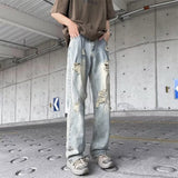 Unisex Jeans Ripped Jeans Vintage Slim Trousers Casual Straight Pants