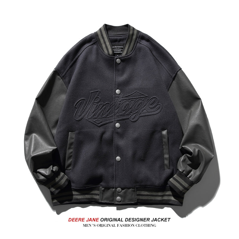 Men's Baseball Jacket Spring Sleeve Stitching Baseball Jacket Men's Loose Vintage Casual Jacket
