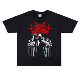 Rock Star T Shirt Dark Funeral Band Washed Distressed T-shirt Short Sleeve Men and Women Loose