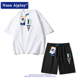 Nasa Tracksuit Men's Summer Short Sleeve T-shirt Two-Piece Half Sleeve round Neck Top Youth Casual