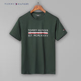 Tommy T Shirts Summer Tommy Men's Short-Sleeved Cotton round Neck Slim-Fit Printed T-shirt