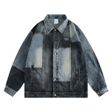Unisex Baseball Jersey Washed Old Denim Jacket Casual Lapel Jacket