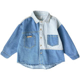 Boy Jacket Spring and Autumn Clothing Boys' Fried Street Striped Contrast Color Soft Denim Shirt Children's Baby Thin Shirt