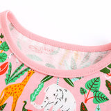 Girl Dress Girls' Summer Knitted Cotton Cartoon Printed Short Sleeve Princess Dress round Neck Dress