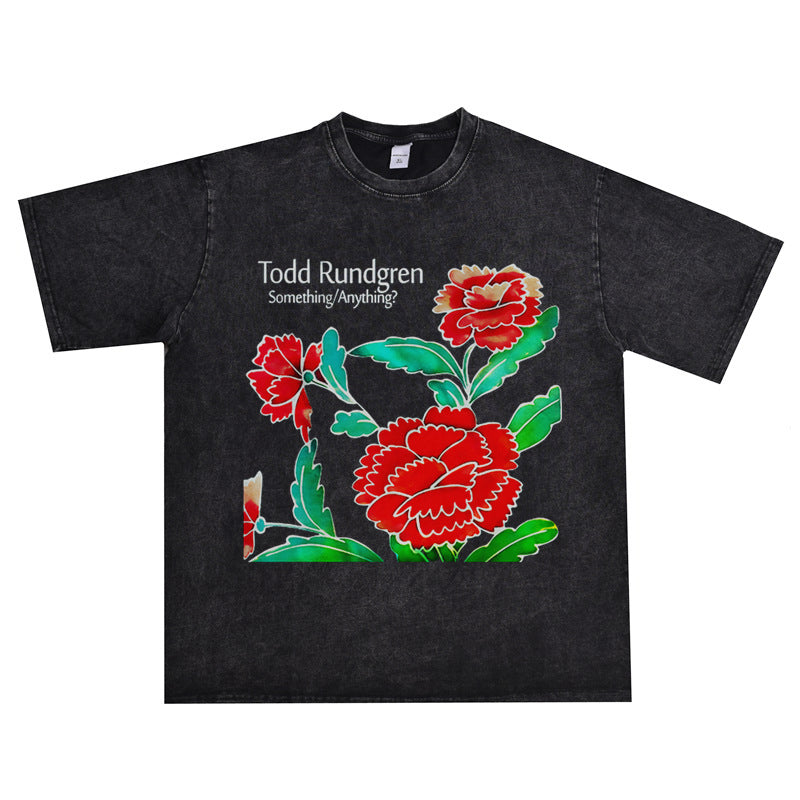 Rock Star T Shirt Todd Rundgren Washed Distressed T-shirt Short Sleeve Personality