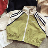 Boy Jacket Boys' and Girls' Colorblock All-Matching Coat Children's Neutral round Neck Zip-up Shirt