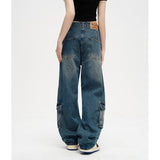 Unisex Jeans Washed Vintage Straight Casual Pants