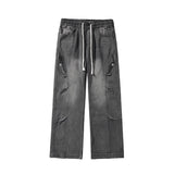 Unisex Jeans Vintage Washed Splicing Loose