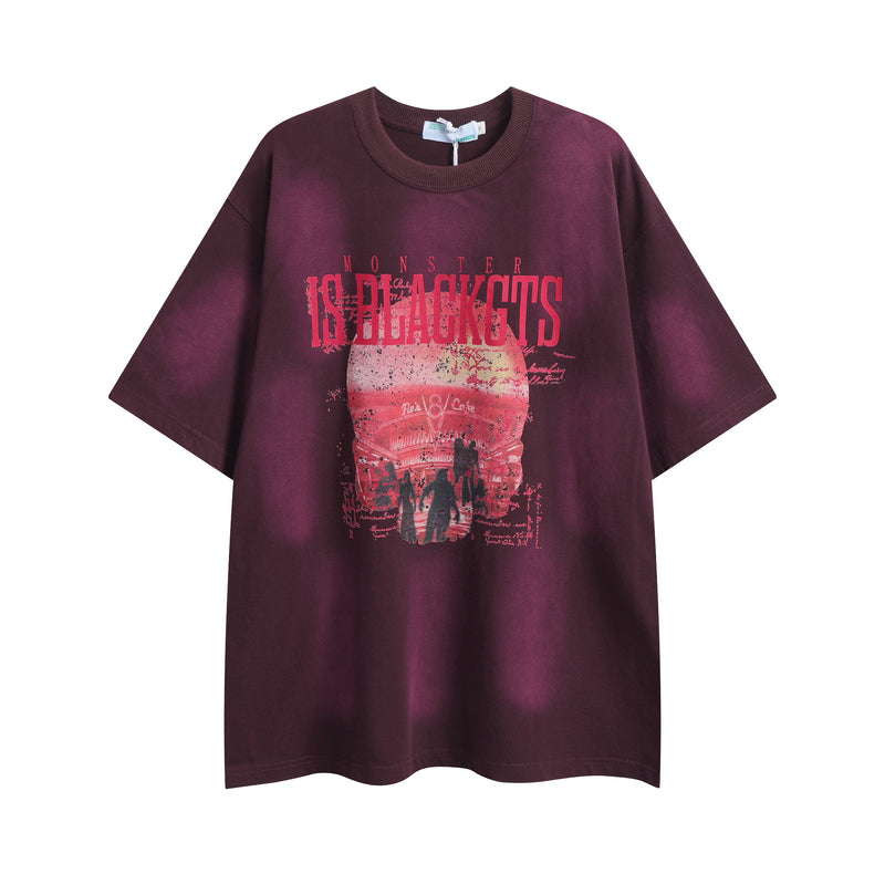 After Prom Shirt Summer Vintage T-shirt Men's Washed Sunset Printed Short Sleeve Loose