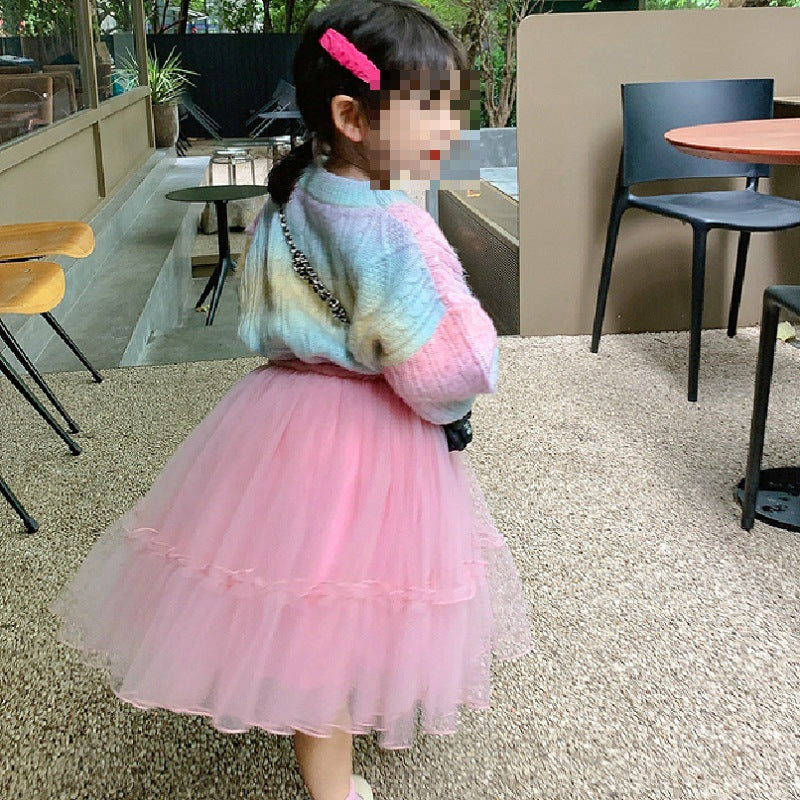 Girl Jacket Girl's Sweater Rainbow Long Velvet