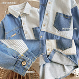Boy Jacket Spring and Autumn Clothing Boys' Fried Street Striped Contrast Color Soft Denim Shirt Children's Baby Thin Shirt