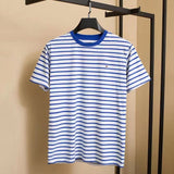 Tommy T Shirts Tommy Fashion Striped Yarn-Dyed Stitching Fabric round Neck Short Sleeve T-shirt