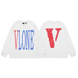 Vlone Sweatshirts Autumn and Winter Blue and Red Big V Letter Crew Neck