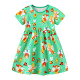 Girl Dress Girls' Summer Knitted Cartoon Printed Princess Dress round Neck