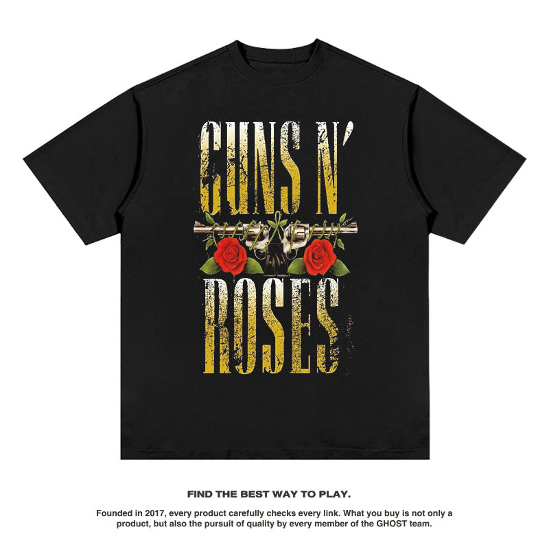 Rock Band T Shirt Washed Short Sleeve T-shirt round Neck