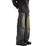 Unisex Jeans Ripped Jeans Old Washed Loose Straight Pants