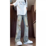 Unisex Jeans Ripped Old Jeans American Straight Pants