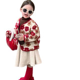 Girl Jacket Three-Dimensional Flower Fleece Padded Coat