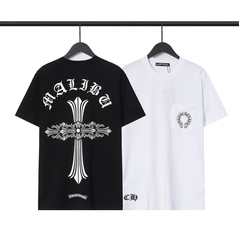CHH Chrome Heart T Shirts Croix Cross Leather Printed Short Sleeve T-Shirt