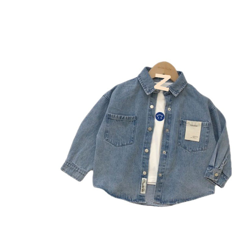 Boy Jacket Boys' Spring Fashionable Jacket Denim Shirt Korean Style Versatile Children Shirt
