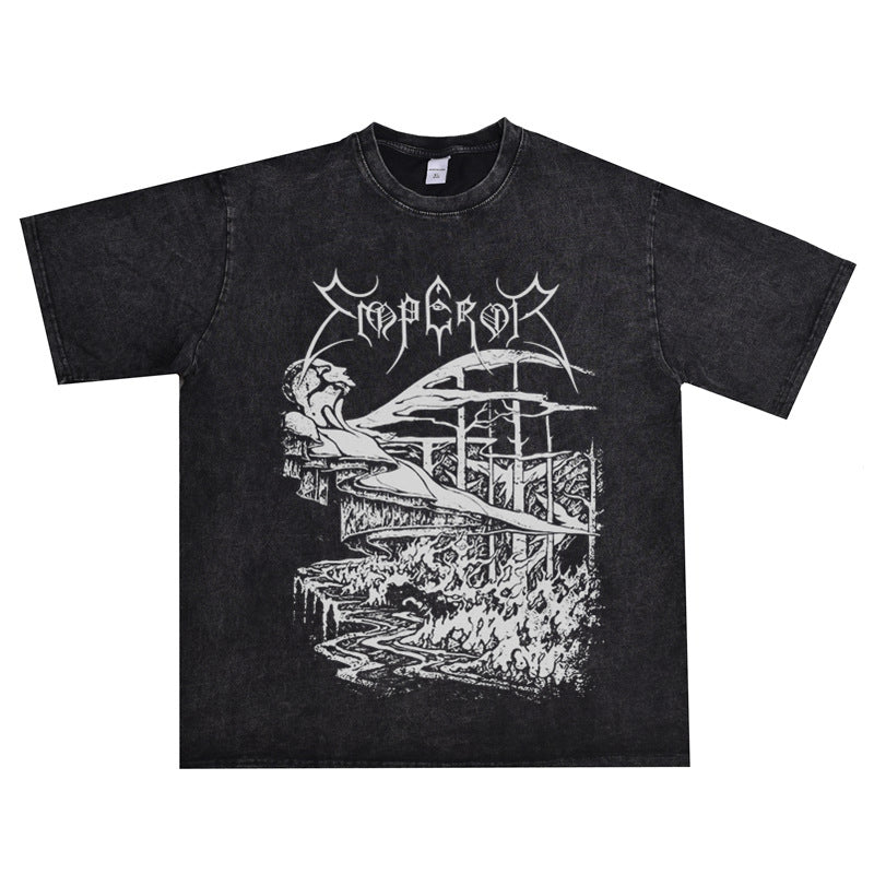 Rock Star T Shirt Emperor Band Personalized Printed T-shirt Short Sleeve Loose T-shirt Washed Distressed
