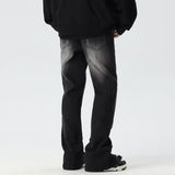 Unisex Jeans Black Washed Buckle Jeans Loose Pants