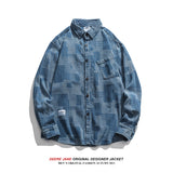 Men Long-Sleeved Shirt Spring Green Denim Shirt Men Loose Casual Shirt