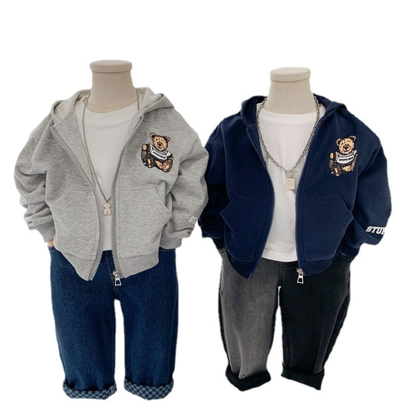 Boy Jacket Boy Hooded Coat Children's Korean-Style Cartoon Spring and Autumn Clothing Children's All-Match