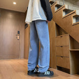 Unisex Jeans Vintage Elastic Waist Jeans Spring Loose Straight Pants