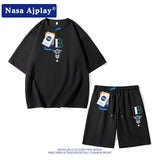 Nasa Tracksuit Men's Summer Short Sleeve T-shirt Two-Piece Half Sleeve round Neck Top Youth Casual