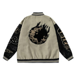 Unisex Baseball Jersey Vintage Flame Embroidered Baseball Jacket