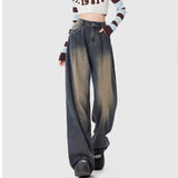 Unisex Jeans Straight Jeans Spring and Autumn Vintage Loose Pleated Wide Leg Pants