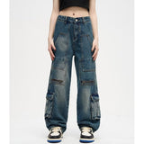 Unisex Jeans Washed Vintage Straight Casual Pants