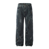 Unisex Jeans Splash Ink Paint Wash Jeans Old Straight Pants